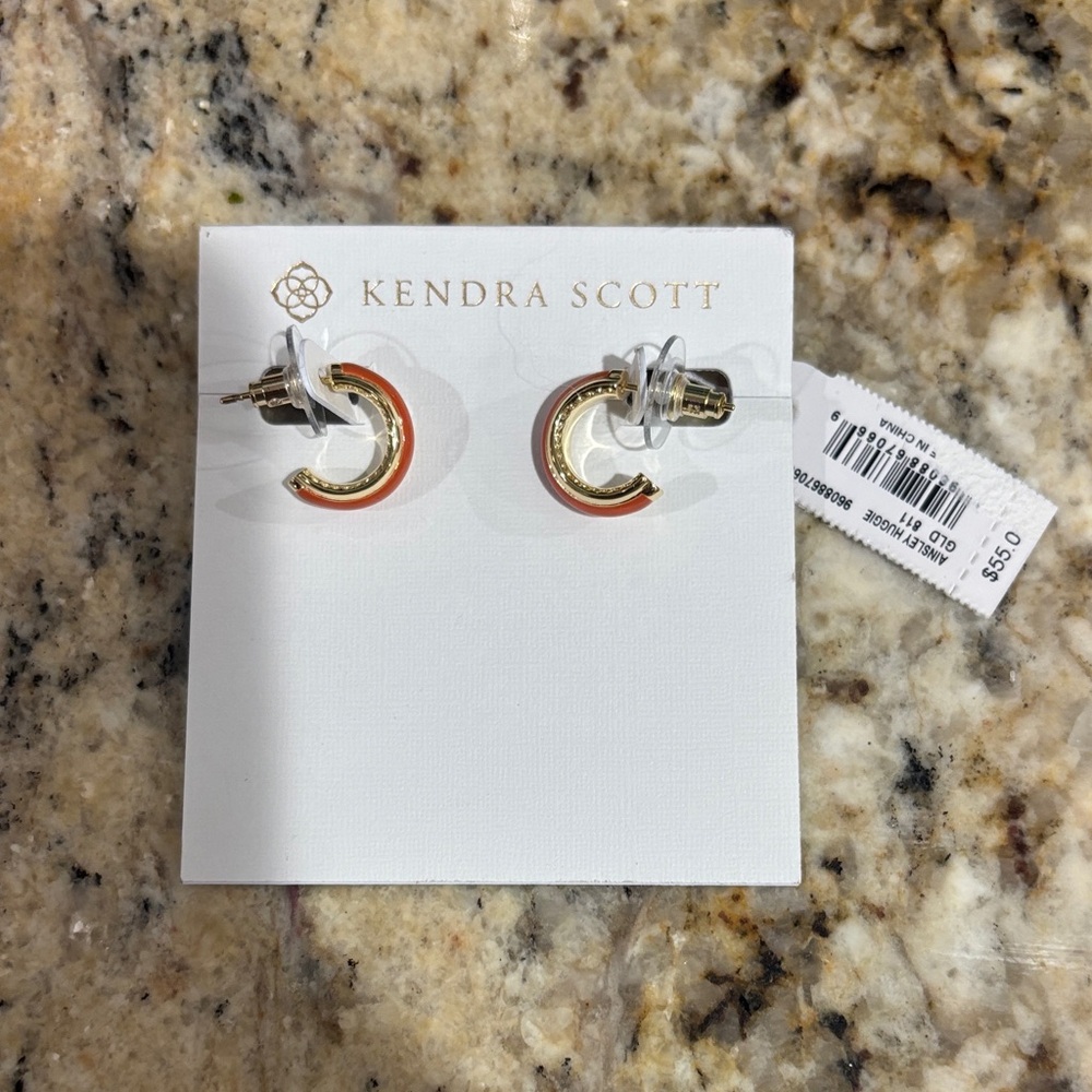 Kendra Scott Gold and Orange Ainsley Huggies NWT - Picture 2 of 3